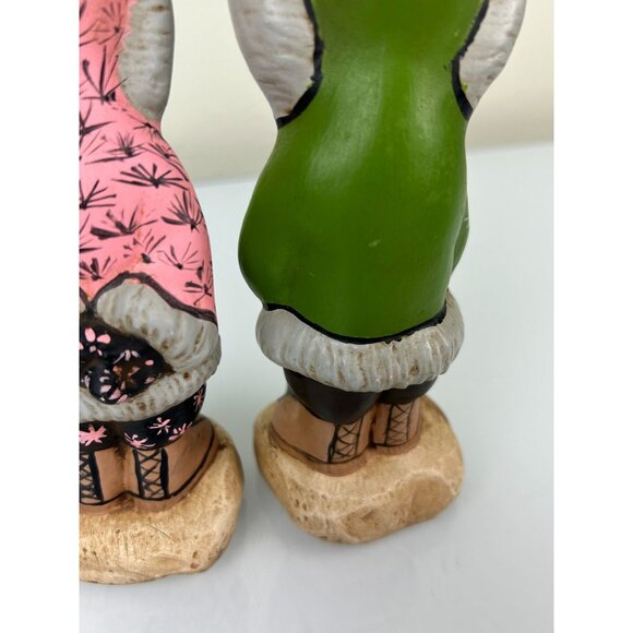 Eskimo Ceramic Hand Painted Girl & Boy Figures, Set of 2 Alaskan Winter Art - Picture 8 of 15